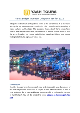 4 Best Budget tour from Udaipur in Taxi for 2022