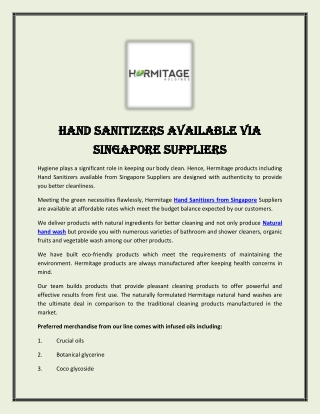 Hand Sanitizers available via Singapore Suppliers