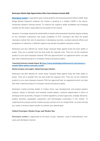 Nootropics Market High Opportunities offers Future Business Growth 2028