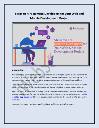 Steps to Hire Remote Developers for your Web and Mobile Development Project - iWebServices