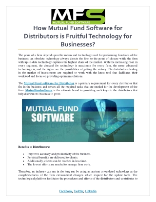 How Mutual Fund Software for Distributors is Fruitful Technology for Businesses