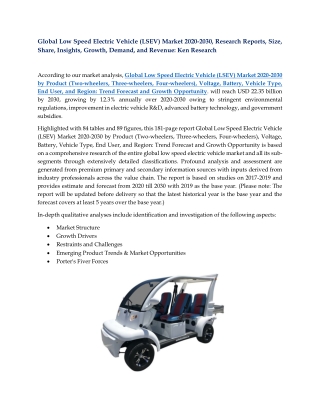 Global Low Speed Electric Vehicle (LSEV) Market Research Reports