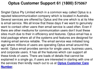 Optus Customer Support Number 61 (1800) 575067