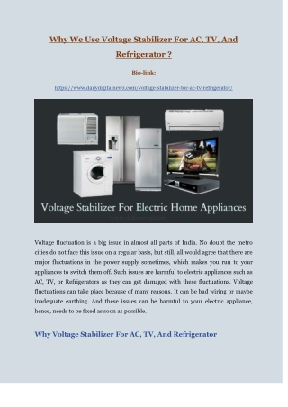 Use Voltage Stabilizer For AC, TV, Refrigerator