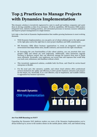 Top 5 Practices to Manage Projects with Dynamics Implementation