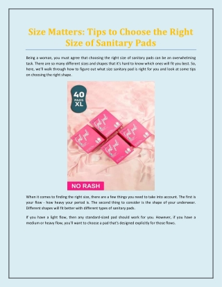 Size Matters: Tips to Choose the Right Size of Sanitary Pads