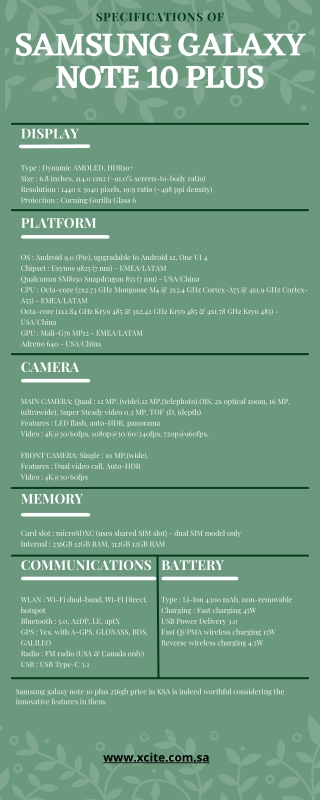 Specifications Of Samsung Galaxy Note 10 Plus