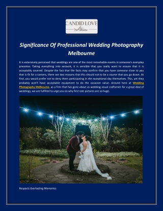 Significance Of Professional Wedding Photography Melbourne