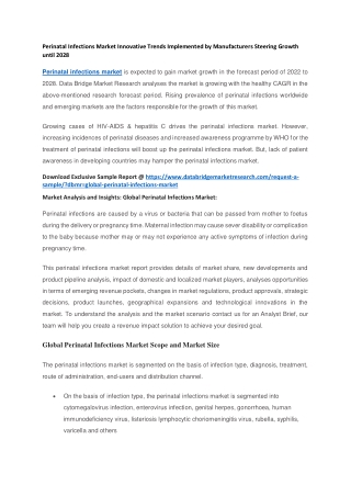 Perinatal Infections Market Innovative Trends Implemented by Manufacturers Steering Growth until 2028