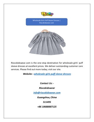 Wholesale Girls Puff Sleeve Dresses | Riocokidswear.com
