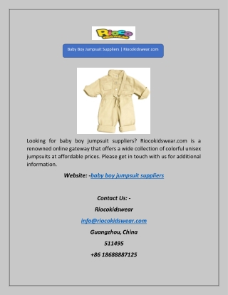 Baby Boy Jumpsuit Suppliers | Riocokidswear.com