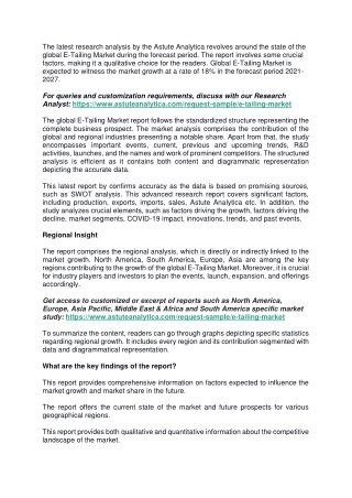 E-Tailing Market Scope and overview and to Witness Renewed Growth