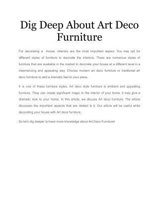 Dig Deep About Art Deco Furniture