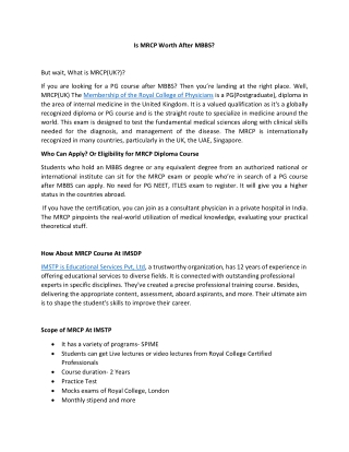 Is MRCP worth after MBBS? | IMSTP