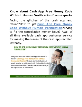 Know about Cash App Free Money Code Without Human Verification from experts