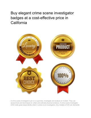 Buy elegant crime scene investigator badges at a cost-effective price in California