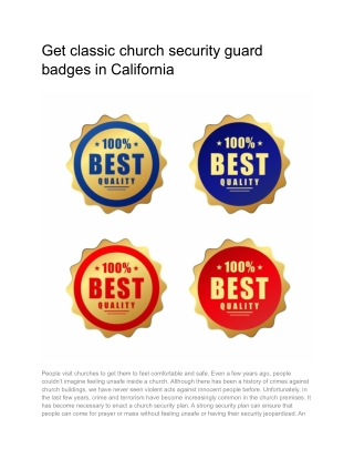 Get classic church security guard badges in California