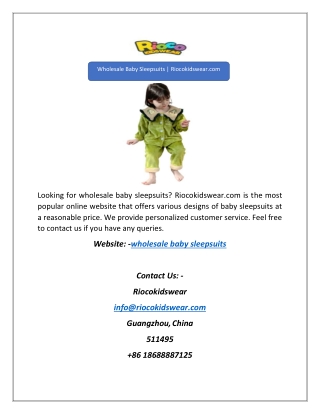 Wholesale Baby Sleepsuits | Riocokidswear.com