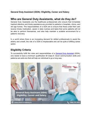 General Duty Assistant Eligibility, Career and Salary