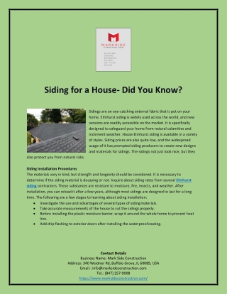 Siding for a House- Did You Know