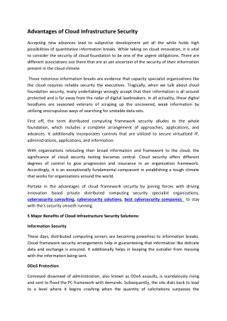 Advantages of Cloud Infrastructure Security