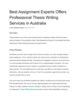 Best Assignment Experts Offers Professional Thesis Writing Services in Australia