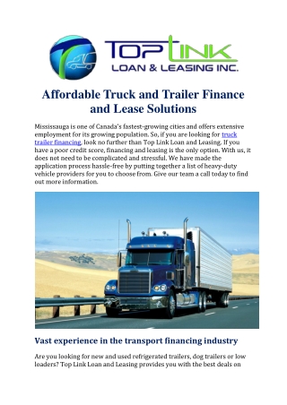 Affordable Truck and Trailer Finance and Lease Solutions