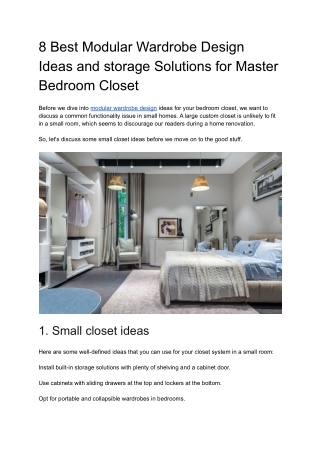 8 Best Modular Wardrobe Design Ideas and storage Solutions for Master Bedroom Closet