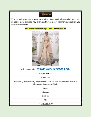 Buy Mirror Work Lehenga Choli | Ethnicplus.in