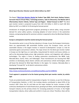 Blind Spot Monitor Market worth $28.6 billion by 2027