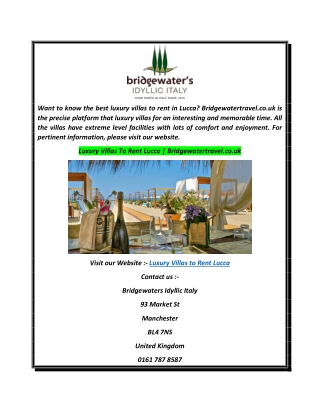 Luxury Villas To Rent Lucca  Bridgewatertravel.co.uk