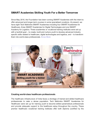 SMART Academies Skilling Youth For a Better Tomorrow