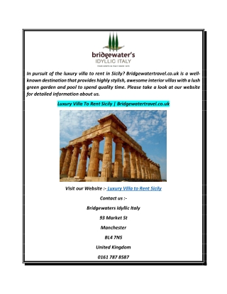 Luxury Villa To Rent Sicily  Bridgewatertravel.co.uk