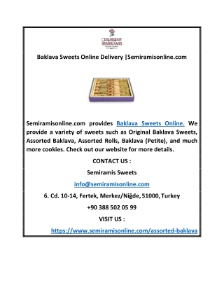 Baklava Sweets Online Delivery |Semiramisonline.com