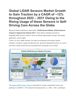 Global LiDAR Sensors Market Growth to Gain Traction