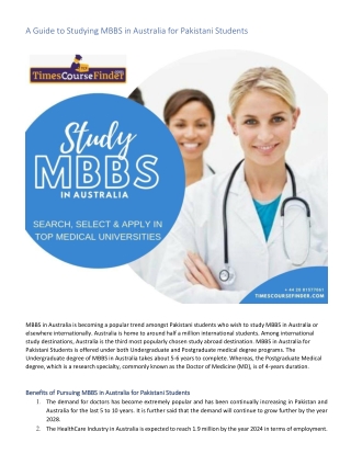 A Guide to Studying MBBS in Australia for Pakistani Students