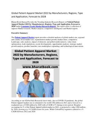 Global Patient Apparel Market 2022 by Manufacturers, Regions, Type and Application, Forecast to 2028-converted