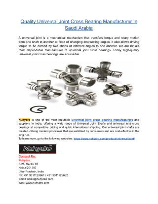 Quality Universal Joint Cross Bearing Manufacturer In Saudi Arabia