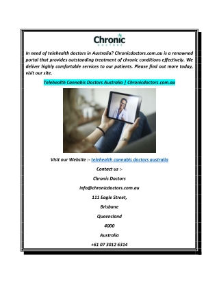 Telehealth Cannabis Doctors Australia  Chronicdoctors.com.au