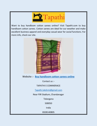 Buy Handloom Cotton Sarees Online | Tapathi.com