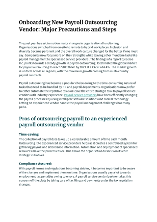 Onboarding New Payroll Outsourcing Vendor Major Precautions and Steps