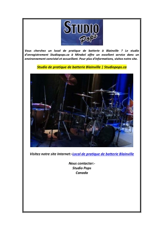 Studio de pratique de batterie Blainville  Studiopops.ca