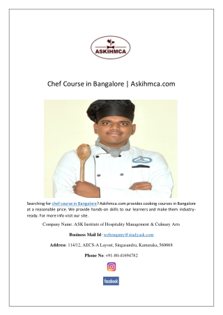 Chef Course in Bangalore | Askihmca.com