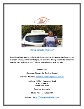 Driving Instructor Westmead | 3mdrivingschool.com.au