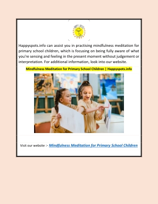 Mindfulness Meditation for Primary School Children | Happyspots.info