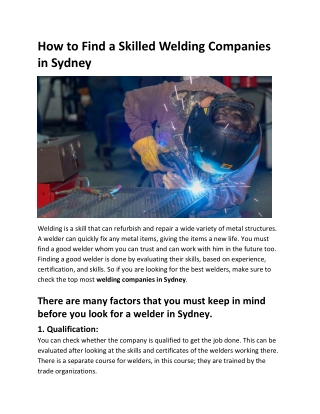 How to Find a Skilled Welding Companies in Sydney