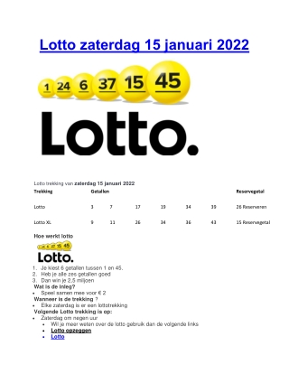 Lotto zaterdag 15 januari 2022