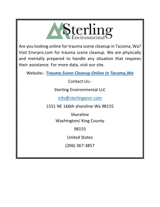 Trauma Scene Cleanup Online in Tacoma,wa Envrpro