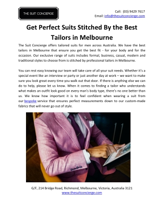 Get Perfect Suits Stitched By the Best Tailors in Melbourne