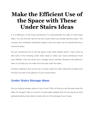 Make the Efficient Use of the Space with These Under Stairs Ideas